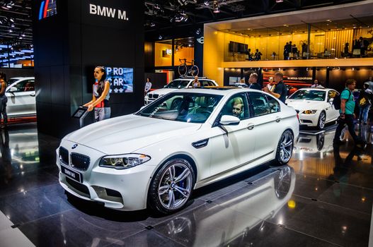 MOSCOW, RUSSIA - AUG 2012: BMW 5ER F10 F11 presented as world premiere at the 16th MIAS (Moscow International Automobile Salon) on August 30, 2012 in Moscow, Russia