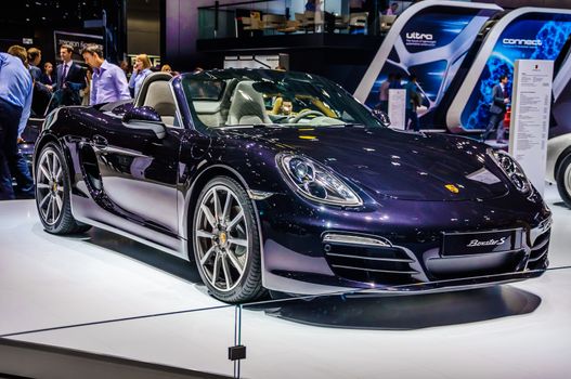 MOSCOW, RUSSIA - AUG 2012: PORSCHE BOXSTER S 981 presented as world premiere at the 16th MIAS (Moscow International Automobile Salon) on August 30, 2012 in Moscow, Russia