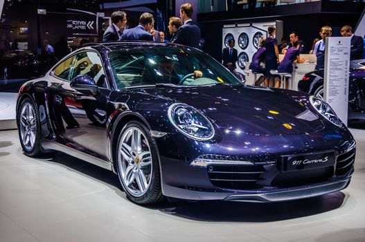 MOSCOW, RUSSIA - AUG 2012: PORSCHE 911 CARRERA S COUPE 991 presented as world premiere at the 16th MIAS (Moscow International Automobile Salon) on August 30, 2012 in Moscow, Russia