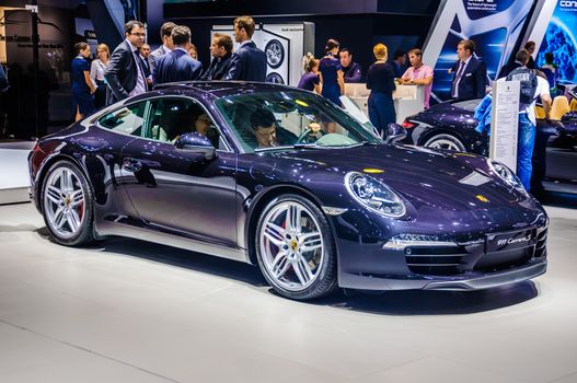 MOSCOW, RUSSIA - AUG 2012: PORSCHE 911 CARRERA S COUPE 991 presented as world premiere at the 16th MIAS (Moscow International Automobile Salon) on August 30, 2012 in Moscow, Russia