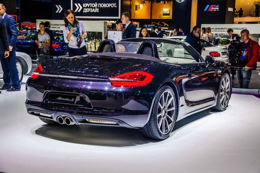 MOSCOW, RUSSIA - AUG 2012: PORSCHE BOXSTER S 981 presented as world premiere at the 16th MIAS (Moscow International Automobile Salon) on August 30, 2012 in Moscow, Russia