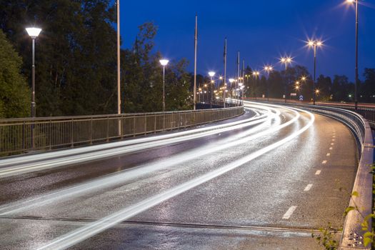Light Trails on Bridge in Umeå, Sweden