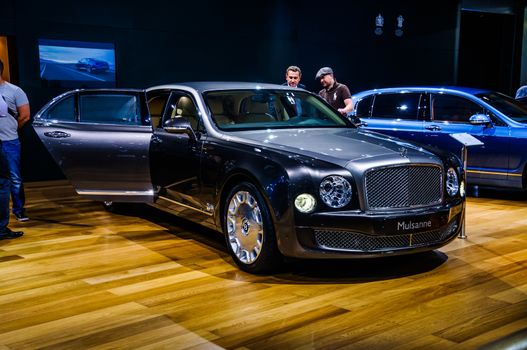 MOSCOW, RUSSIA - AUG 2012: BENTLEY MULSANNE 2 GENERATION presented as world premiere at the 16th MIAS (Moscow International Automobile Salon) on August 30, 2012 in Moscow, Russia