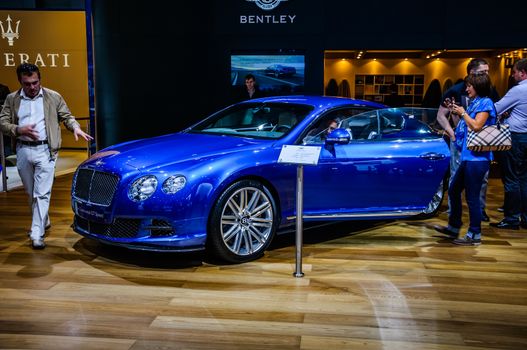 MOSCOW, RUSSIA - AUG 2012: BENTLEY CONTINENTAL GT SPEED 2ND GENERATION presented as world premiere at the 16th MIAS (Moscow International Automobile Salon) on August 30, 2012 in Moscow, Russia