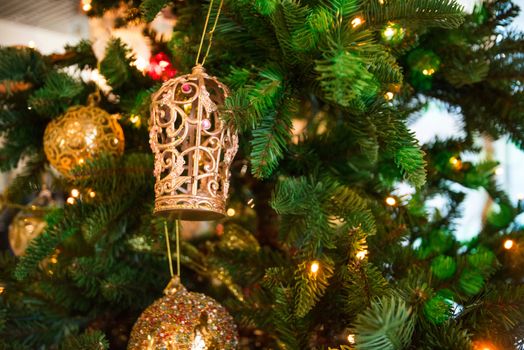 Christmas tree decoration closeup for New year background