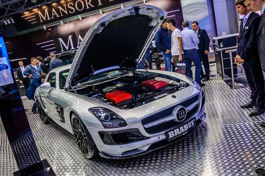 MOSCOW, RUSSIA - AUG 2012: MERCEDES-BENZ SLS AMG ROADSTER BRABUS presented as world premiere at the 16th MIAS (Moscow International Automobile Salon) on August 30, 2012 in Moscow, Russia