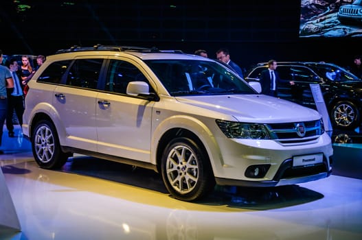 MOSCOW, RUSSIA - AUG 2012: FIAT FREEMONT presented as world premiere at the 16th MIAS (Moscow International Automobile Salon) on August 30, 2012 in Moscow, Russia