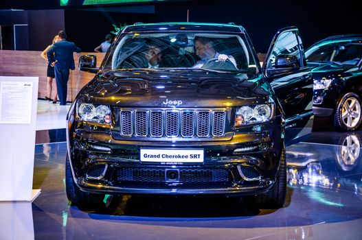 MOSCOW, RUSSIA - AUG 2012: JEEP GRAND CHEROKEE SRT presented as world premiere at the 16th MIAS (Moscow International Automobile Salon) on August 30, 2012 in Moscow, Russia