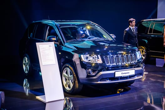 MOSCOW, RUSSIA - AUG 2012: JEEP COMPASS presented as world premiere at the 16th MIAS (Moscow International Automobile Salon) on August 30, 2012 in Moscow, Russia