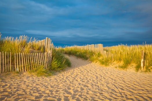 On a sandy beach in the department Morbihan in Brittany