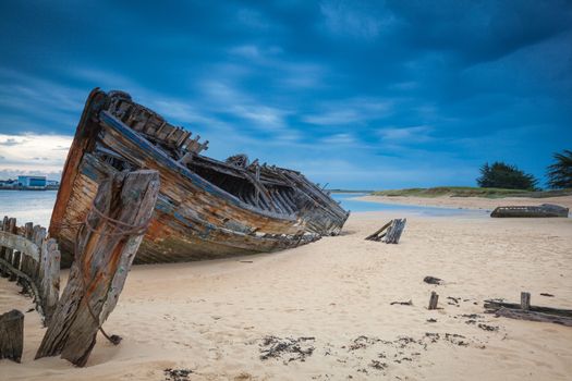 Shipwreck cemetery at the river Etel in Brittany