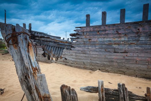 Shipwreck cemetery at the river Etel in Brittany