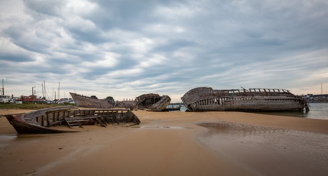 Shipwreck cemetery at the river Etel in Brittany
