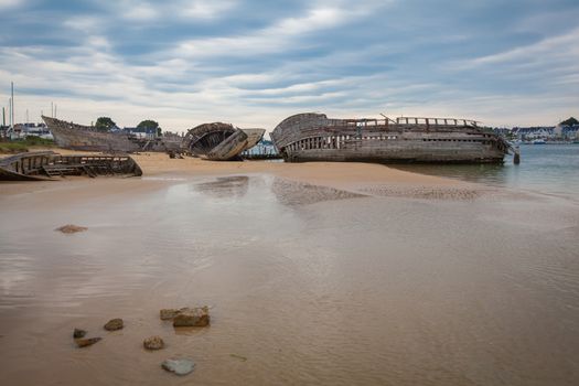 Shipwreck cemetery at the river Etel in Brittany