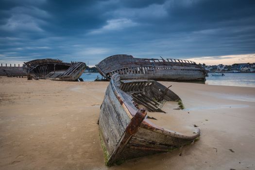 Shipwreck cemetery at the river Etel in Brittany