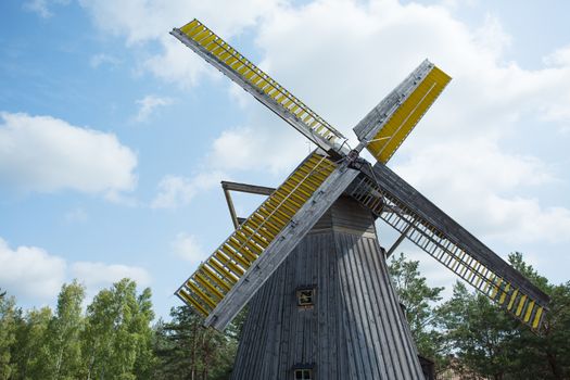 Poland.Pomerania.Horizontal and close view on the old,antique windmill.