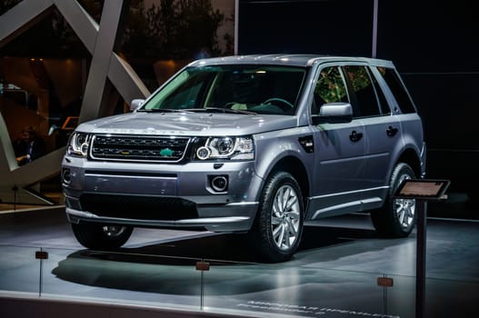 MOSCOW, RUSSIA - AUG 2012: LAND ROVER FREELANDER II presented as world premiere at the 16th MIAS (Moscow International Automobile Salon) on August 30, 2012 in Moscow, Russia