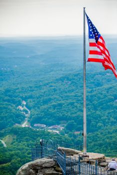 chimney rock and american flag