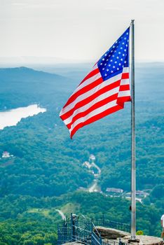 chimney rock and american flag