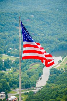 chimney rock and american flag