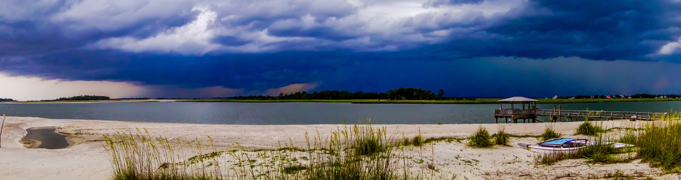 tybee island beach scenes during rain and thunder storm