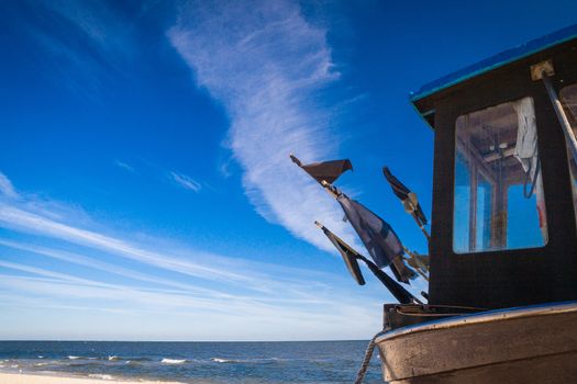 Fishing boats lying on the beach of Usedom Baltic Sea