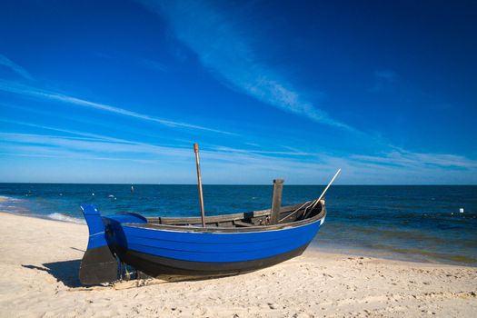 Fishing boats lying on the beach of Usedom Baltic Sea