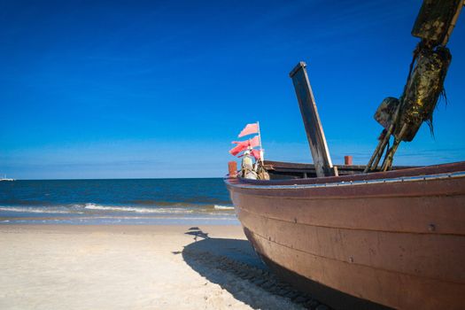 Fishing boats lying on the beach of Usedom Baltic Sea