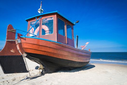 Fishing boats lying on the beach of Usedom Baltic Sea