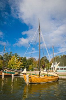 Old sailing boats in the port of Ahrenshoop in Darß on the Baltic Sea