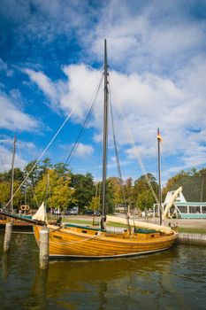 Old sailing boats in the port of Ahrenshoop in Darß on the Baltic Sea