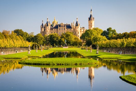 Schwerin Castle (Schweriner Schloss) reflected in the lake