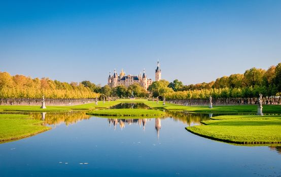 Schwerin Castle (Schweriner Schloss) reflected in the lake