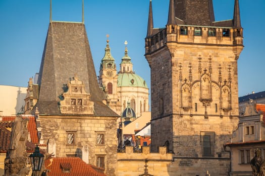 The western tower of the Charles Bridge with view to Prague Castle