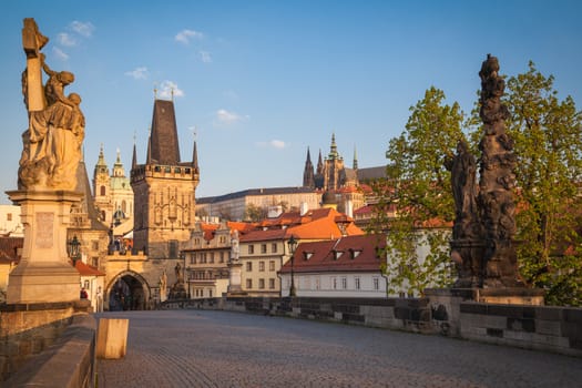 The western tower of the Charles Bridge with view to Prague Castle