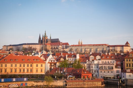 View over the Vltava river to Prague Castle