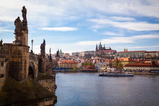 View over the Vltava river with Charles Bridge and Prague Castle