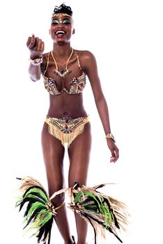 Samba dancer calling for dancing with her 