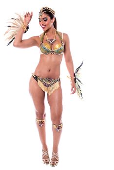 Full length of woman wearing a samba costume