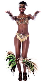 Young african woman in a carnival costume