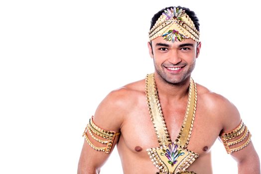 Image of a handsome male samba dancer over white