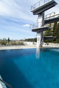 The swimming pool under beams of the sun is ready to competitions and rest