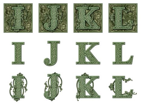 Photo-Illustration using parts of U.S. currency bills retouched and re-illustrated to create a new Money-themed alphabet. Eight total files can be downloaded to get a complete set.