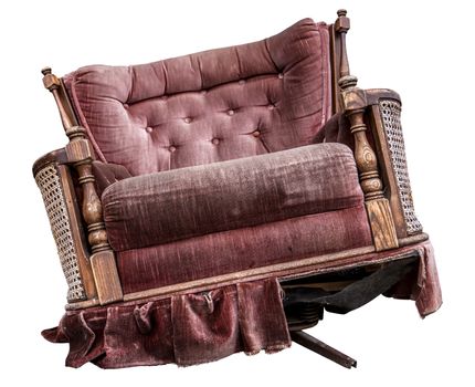 An Isolated Old Damaged Vintage Purple Armchair