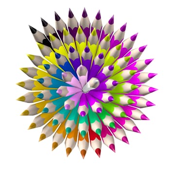 Set of coloured pencil. Pencils are aligned following a spiral and sorted using rainbow colours.
