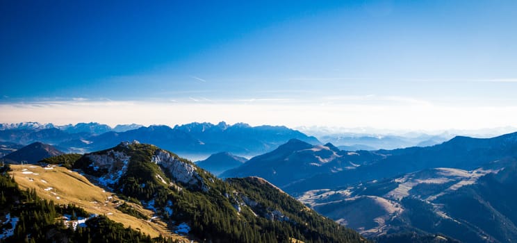 View from Wendelstein mountain into the Bavarian and Austrian Alps