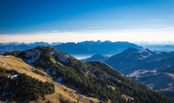 View from Wendelstein mountain into the Bavarian and Austrian Alps