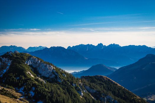 View from Wendelstein mountain into the Bavarian and Austrian Alps