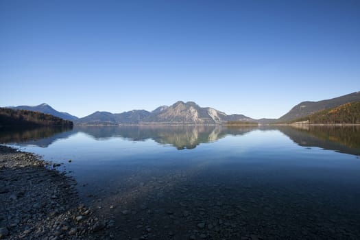 Clear blue morning at lake Walchensee in Bavaria