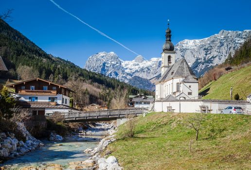 Ramsau church  and river near Berchtesgaden